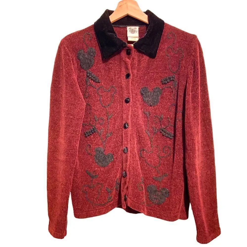 Vintage Disney Store Parks Mickey Mouse Floral Print Cardigan Sweater in Size M